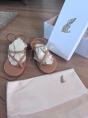 Ancient Greek Sandals Women's Nude Tan Braided Leather Lace-Up Sandals